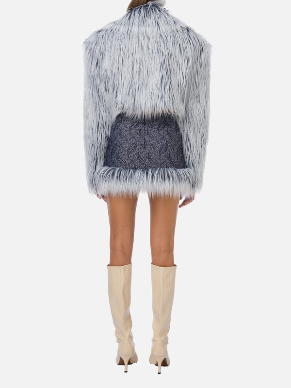 Milena Mini Furry Skirt - Dark Blue Patterned