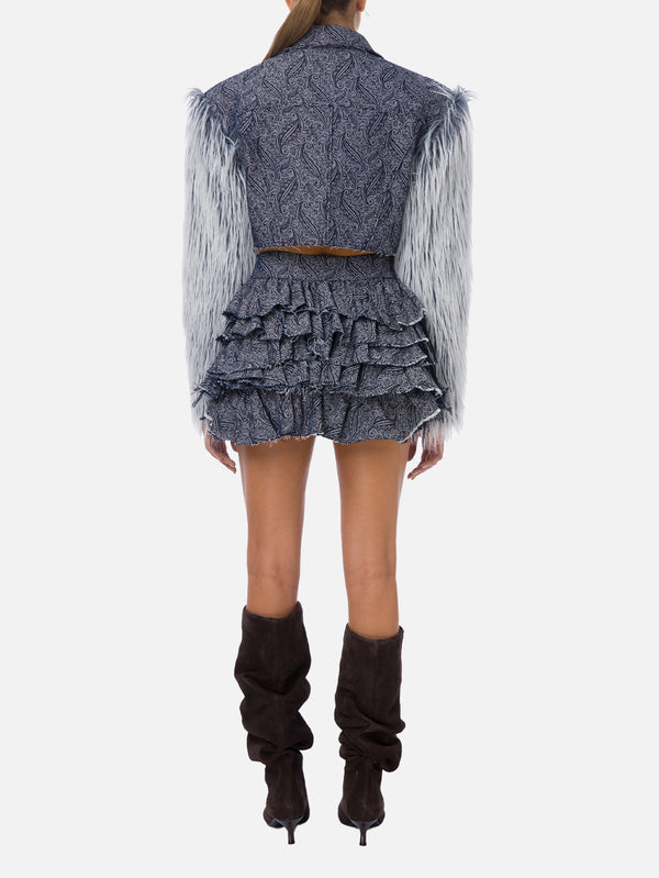 Mills Ruffled Mini Denim Skirt - Dark Blue Pattern