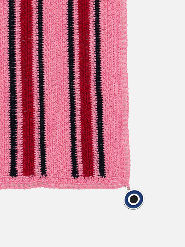 OHM HANDMADE, Stripes Dantel Örtü - Pembe Kırmızı Siyah, DANTEL ÖRTÜ, shopi go'da!