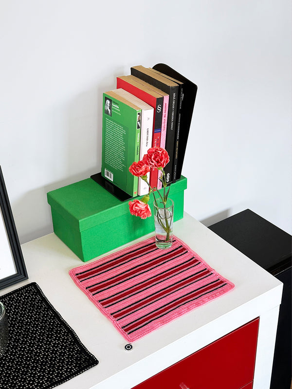 OHM HANDMADE, Stripes Dantel Örtü - Pembe Kırmızı Siyah, DANTEL ÖRTÜ, shopi go'da!