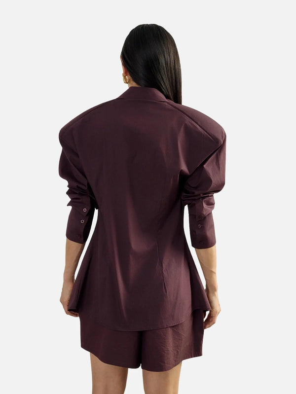 EX DE RUE Padded Pleated Bordoeux Shirt – bordoeux, arka görünüm