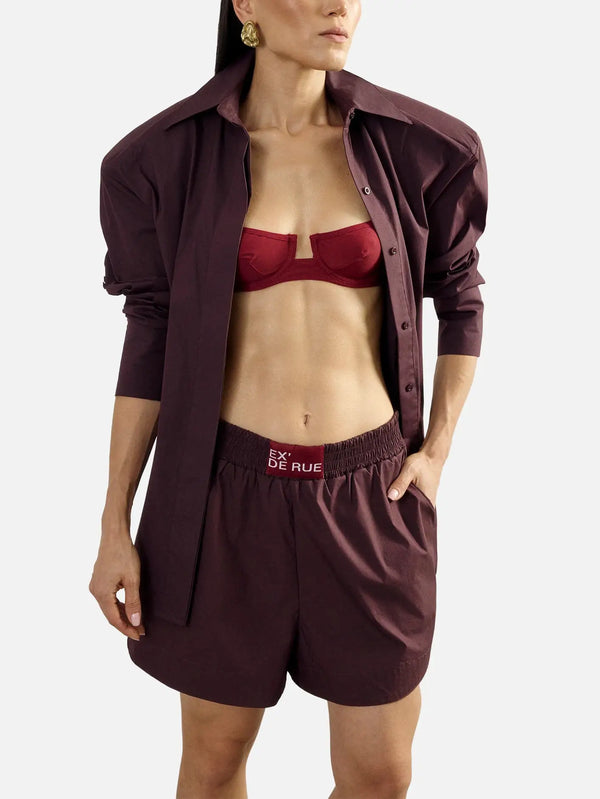 EX DE RUE Padded Pleated Bordoeux Shirt – Bordoeux, önden görünüm