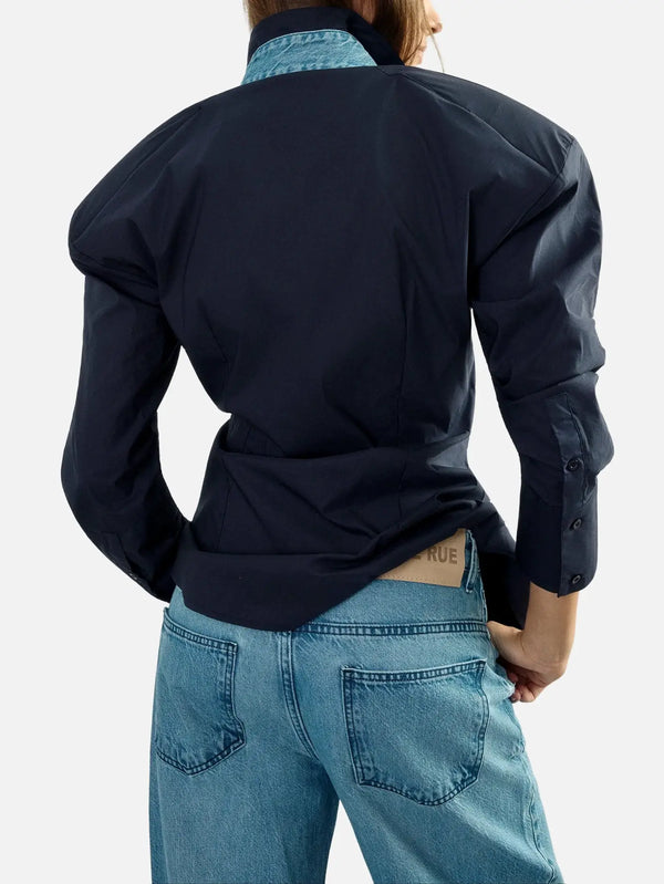 EX DE RUE Padded Pleated Merlot Shirt – merlot, arkadan görünüm