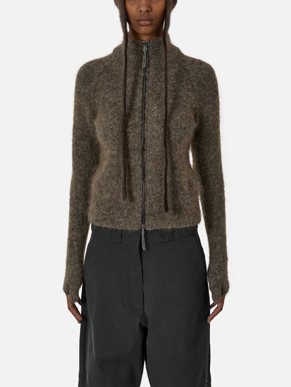 Tasna Mohair Zip Up Sweater - Dark Taupe