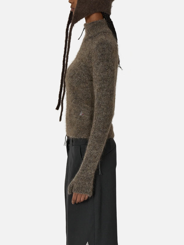 Tasna Mohair Zip Up Sweater - Dark Taupe