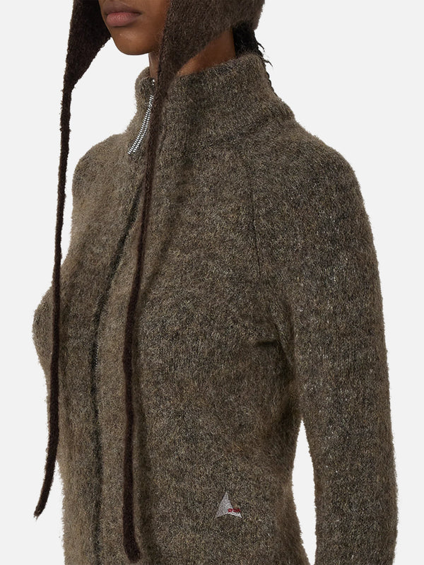 Tasna Mohair Zip Up Sweater - Dark Taupe
