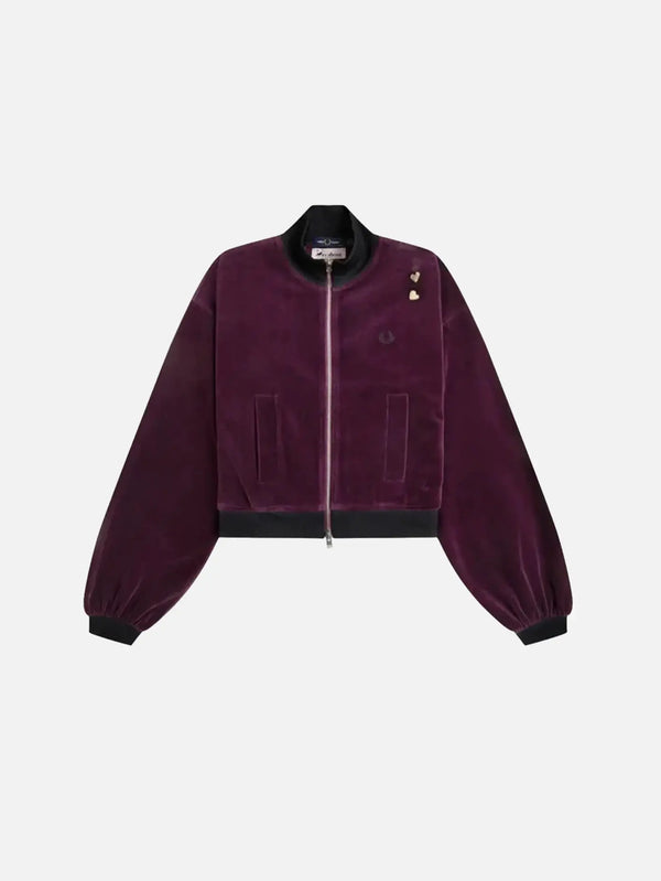 FRED PERRY Velour Track Jacket - Plum – önden görünüm, kadife dokulu, fermuarlı, kalp rozetleri