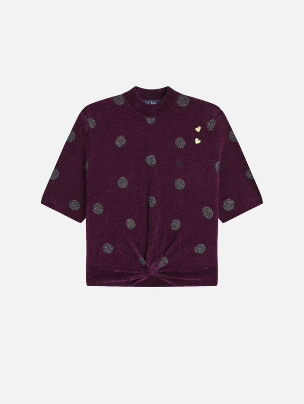 FRED PERRY Polka Dot Knitted Top - Plum – ön görünüm