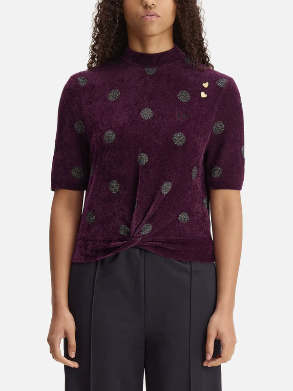 FRED PERRY Polka Dot Knitted Top – Plum, önden görünüm