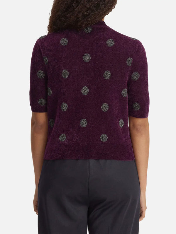 FRED PERRY Polka Dot Knitted Top – Plum, arka görünüm, metalik noktalarlı örgü