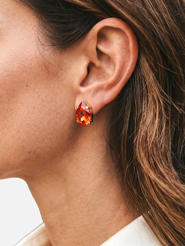 NES VINTAGE Swarovski Sunset Pink & Orange Cushion Cut Crystal Stud Vintage Setting Earrings – Sunset Pink & Orange, yan görünüm
