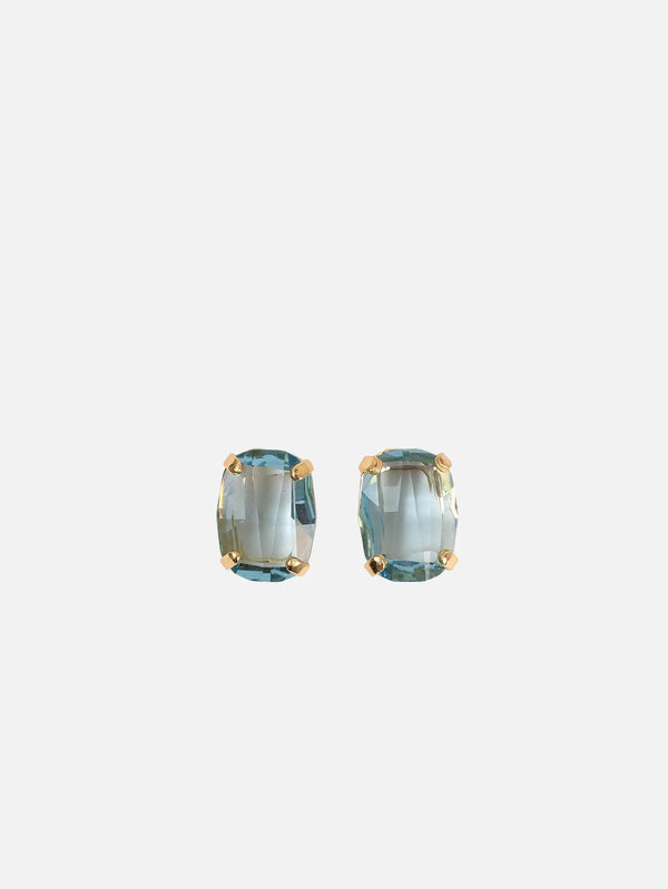 NES VINTAGE Swarovski Crystal Aqua Marine Blue Cushion Cut Crystal Stud Earrings with Vintage Setting – aqua marine blue, ön görünüm