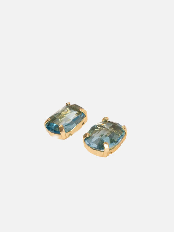 NES VINTAGE Swarovski Crystal Aqua Marine Blue Cushion Cut Crystal Stud Earrings – aqua marine blue, önden görünüm