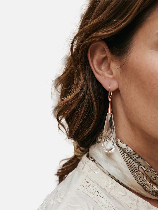 NES VINTAGE Swarovski Clear Crystal Teardrop Drop Earrings – Rose Gold Tone, yandan görünüm