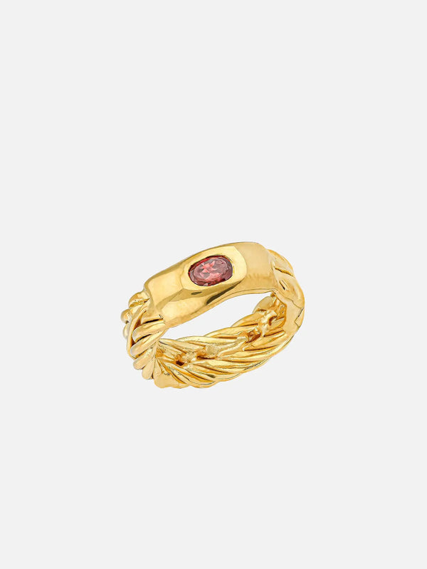 RAFAEL INDIANA The Aides Ring – altın, kırmızı taş, üstten görünüm