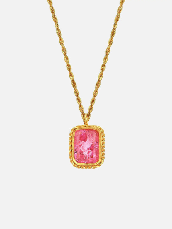 RAFAEL INDIANA The Unicorn Necklace – pembe taş, önden görünüm