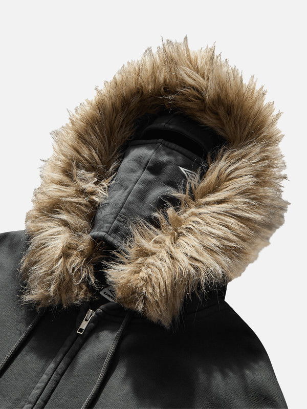Fur Masked Hoodie - Dark Grey