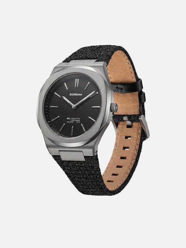 D1 MILANO, Ultra Thin Watch Black Kevlar, KOL SAATİ, shopi go'da!