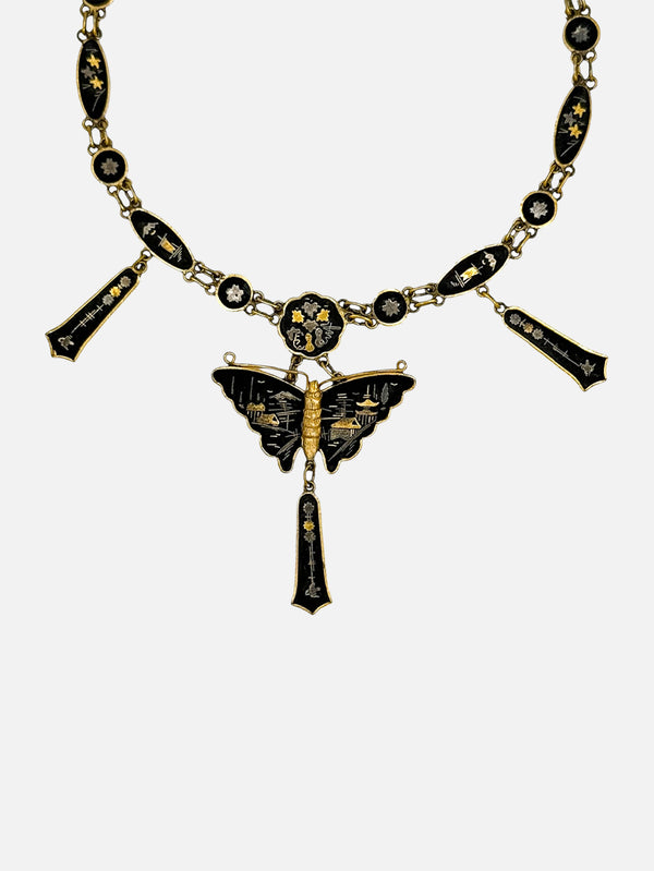 NES VINTAGE, Vintage Shakudo Butterfly Necklace Gilded With 24K Gold, KOLYE, shopi go'da!