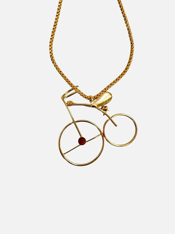 NES VINTAGE Vintage Gold Wire Bicycle Brooch Pendant Necklace - 1980s – altın, önden görünüm