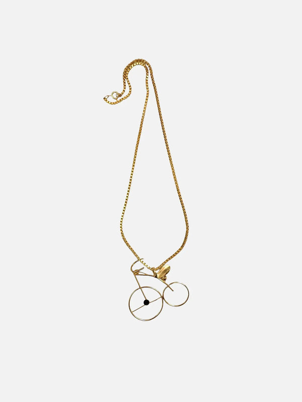 NES VINTAGE Vintage Gold Wire Bicycle Brooch Pendant Necklace - 1980s – altın, ön görünüm