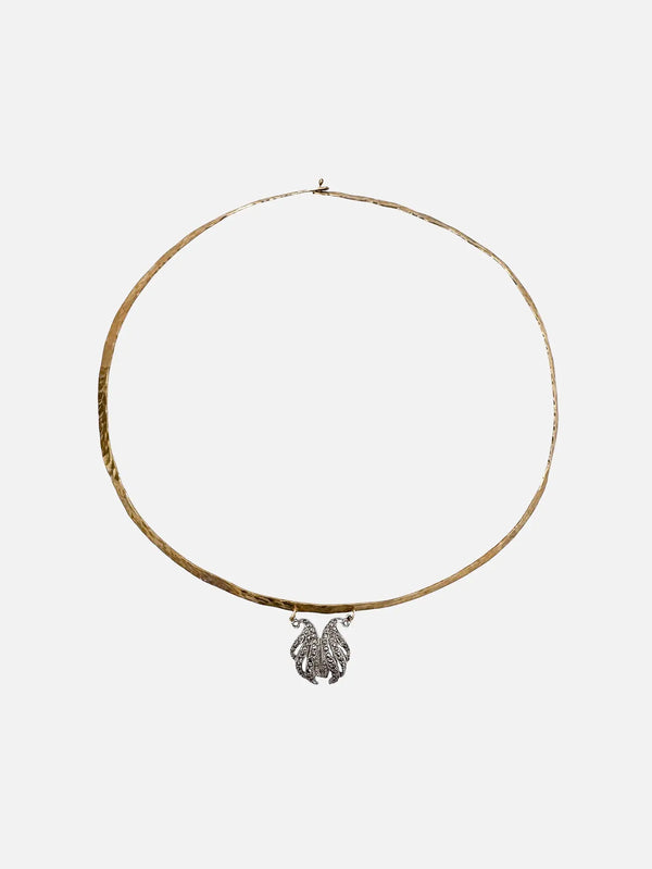 shopi go Hammered Gold-Plated Brass Torc Necklace with 1950s Marcasite Wing Pendant – gold, önden görünüm