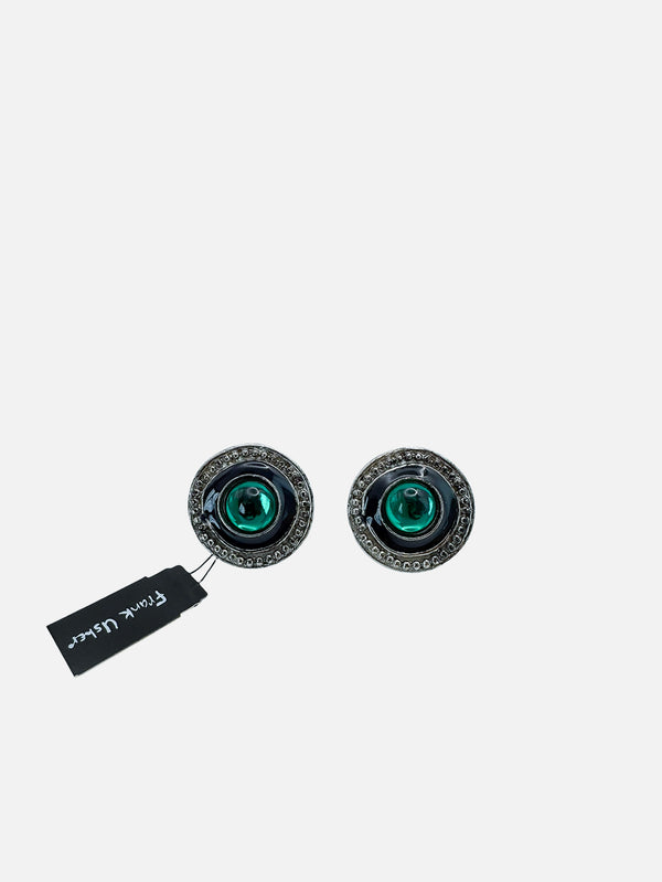 NES VINTAGE, Vintage Yeşil Cam Detaylı Frank Usher Küpe, KÜPE, shopi go'da!