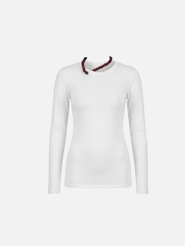 CULT FORM Wooden Jew Neck Top - White – beyaz, önden görünüm