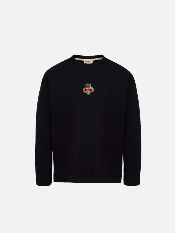 SEVDRUS Fly Card Fitted Long Sleeve Tee - Black – Black, ön görünüm