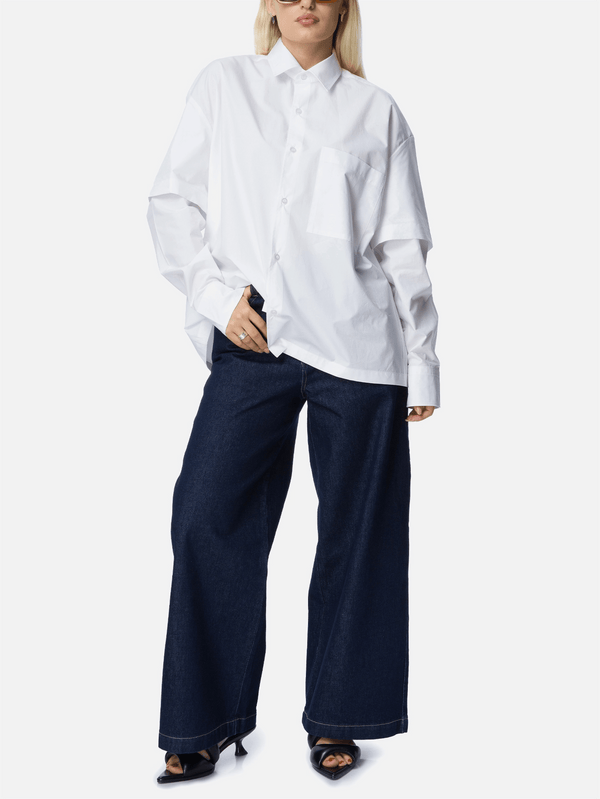 RE2MC, Uzun Çift Kollu Gömlek - Beyaz, GÖMLEK, shopi go'da!