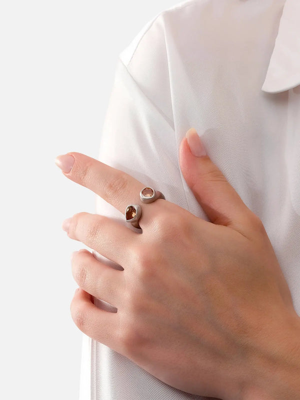 ECE LONDON Aurea Duo Ring – Silver, 2 adet yüzük, yakın çekim