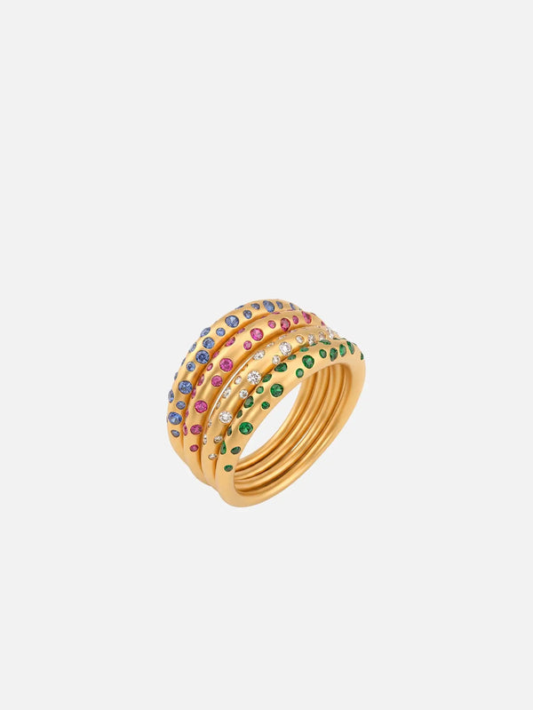 ECE LONDON Aurea Orbis Ring – Gold/White, yakın çekim, çok taşlı spiral yüzük