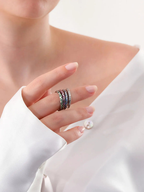ECE LONDON Aurea Orbis Ring – Silver/White, parmakta çok renkli taşlı yüzükler