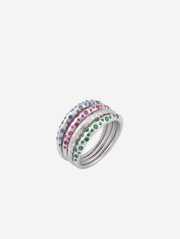 shopi go Aurea Orbis Ring – Silver/White, çok renkli taşlı yüzükler seti, yan görünüm