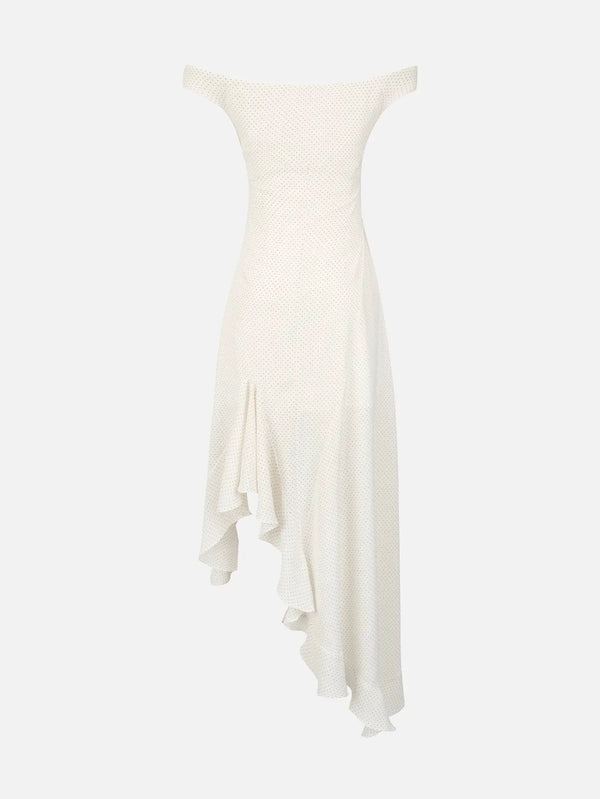 shopi go Adore White Polka Dot Dress – beyaz, polka dot desenli, önden görünüm