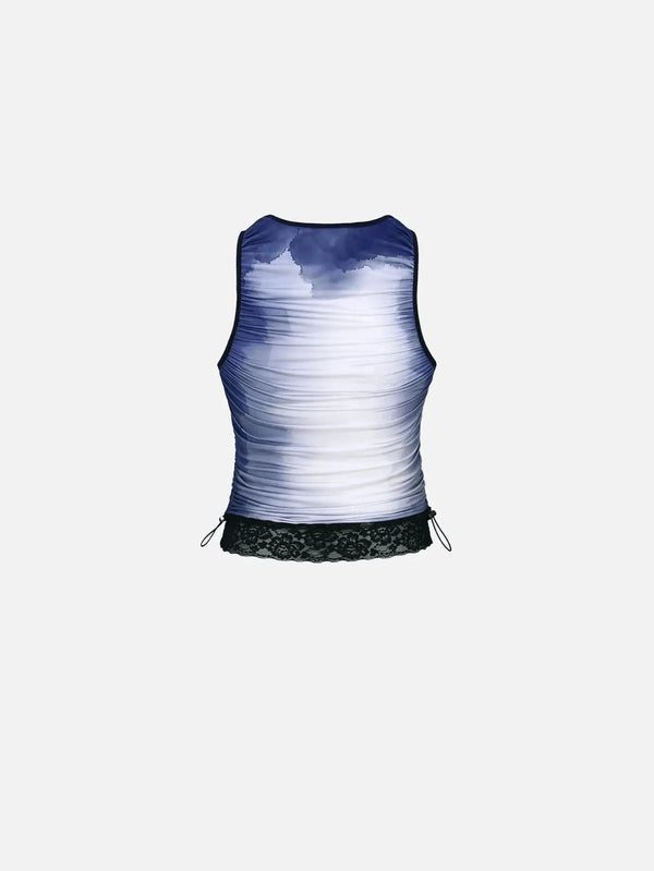 ANDERSSON BELL Lisa Watercolour Sprayed Logo Shirring Top - Navy - Athletics ATLET