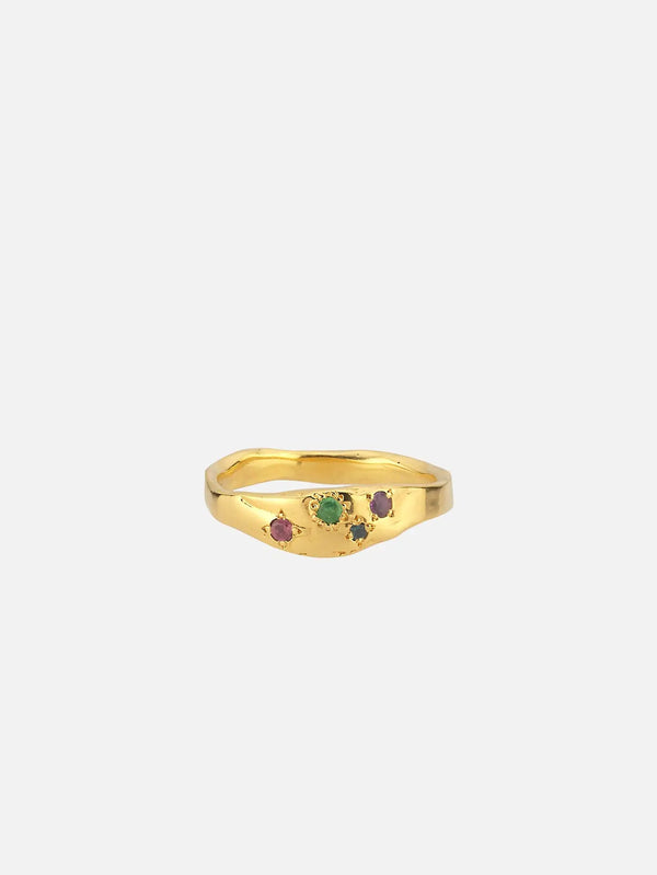 JEWELS FOR JOY Aster Ring – Gold, ön görünüm, yüzeyinde renkli taşlar