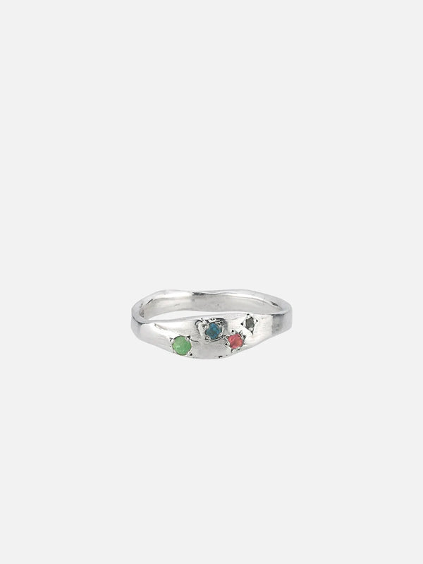 JEWELS FOR JOY Aster Ring - Silver – gümüş, üstten görünüm, çok renkli taşlar