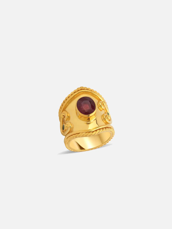 ORE DUNE Aurelia Ring - Natural Ruby & Emerald Stone – altın, yandan görünüm