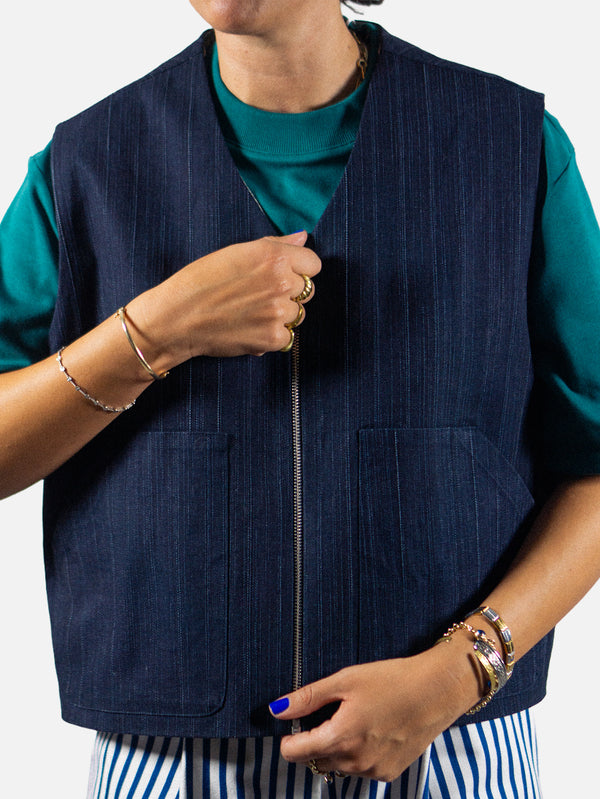 BE.MURPHY - YELEK - Zipper Vest - Navy - shopi go'da!.