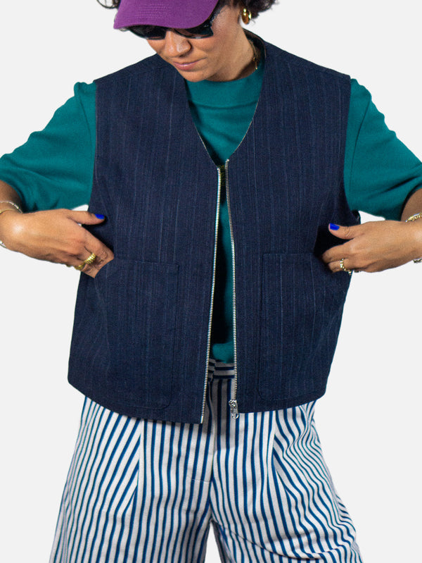 BE.MURPHY - YELEK - Zipper Vest - Navy - shopi go'da!.