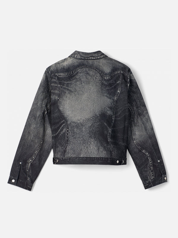 CAMPERLAB - CEKET - Distorted Print Denim Jacket - Grey - shopi go'da!.