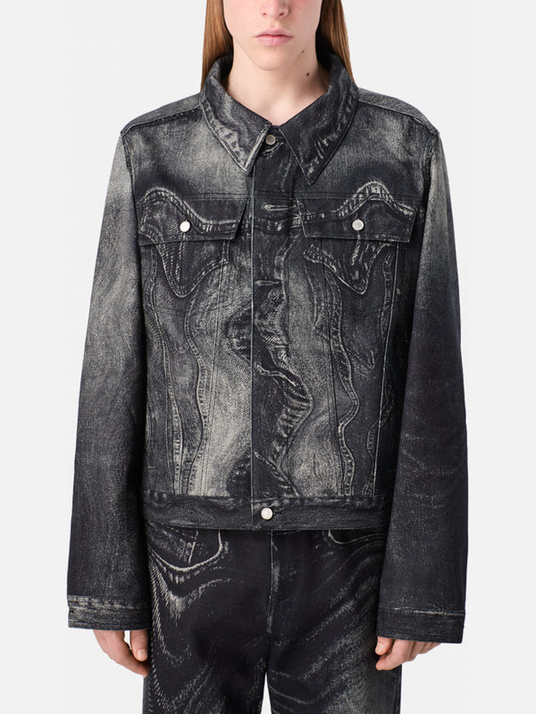 CAMPERLAB - CEKET - Distorted Print Denim Jacket - Grey - shopi go'da!.