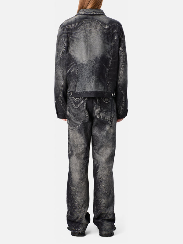 CAMPERLAB - CEKET - Distorted Print Denim Jacket - Grey - shopi go'da!.