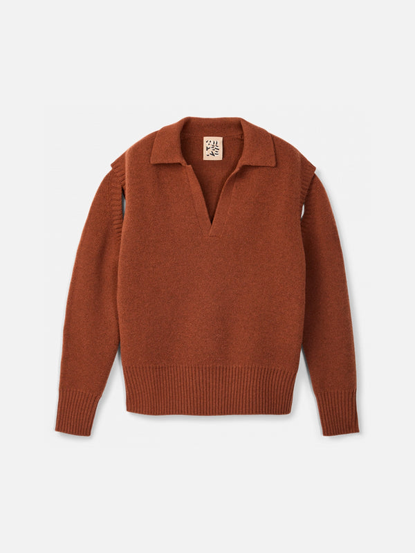 CAMPERLAB - KAZAK - Knit Cut-Out Polo Neck - Medium Brown - shopi go'da!.