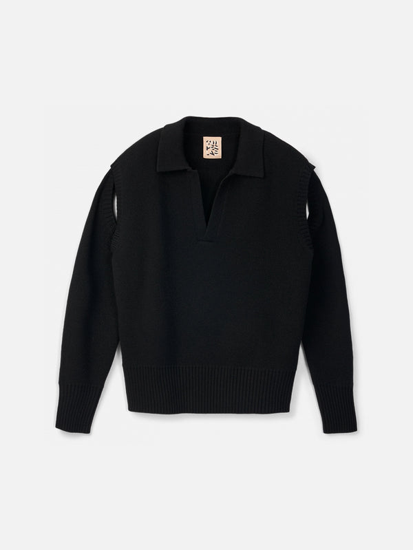 CAMPERLAB - KAZAK - Knit Cut-Out Polo Neck - Black - shopi go'da!.