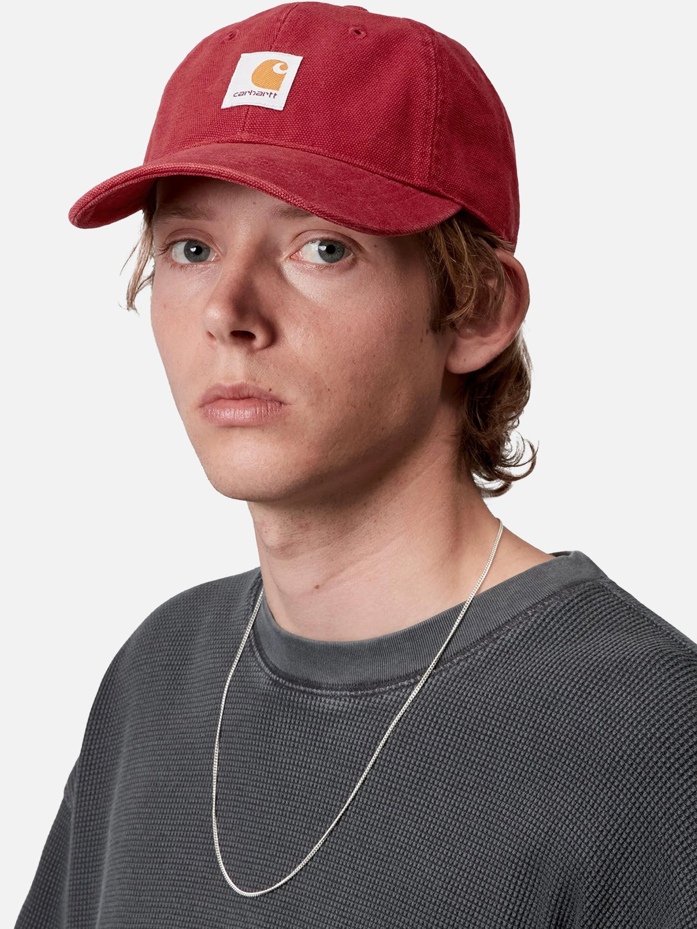cherry red CARHARTT WIP Selby Canvas Cap - Scarlet Stone Washed I035414.H806