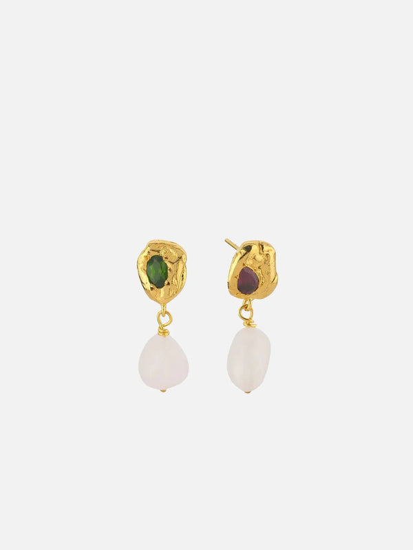 JEWELS FOR JOY Celeste Earrings – altın, yeşil ve pembe taşlı, önden görünüm