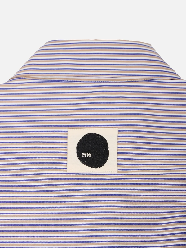 shopi go Sumida Boxy Shirt - Multi – yakın çekim, çizgili kumaş ve etiket detayı