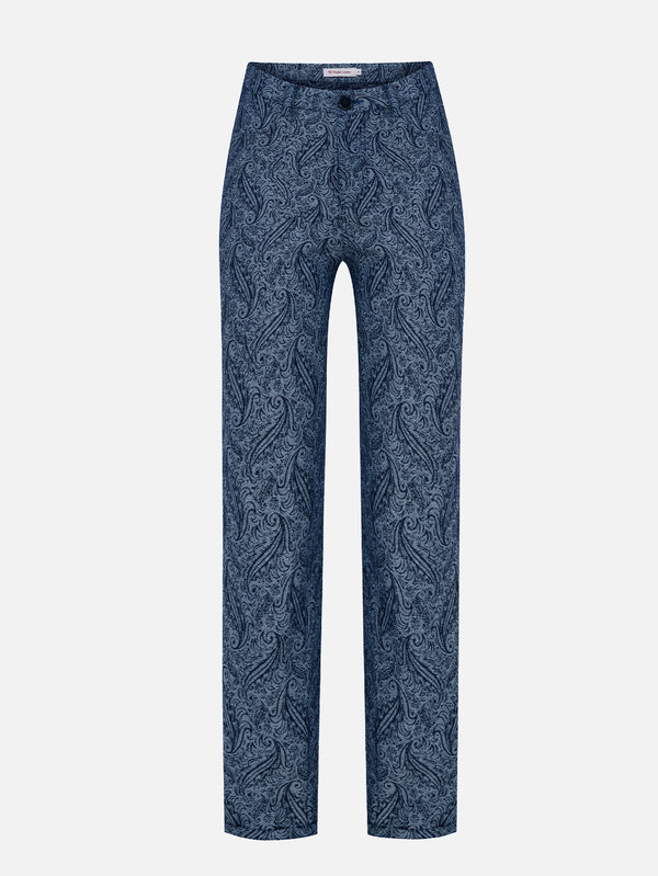 Clarte Dark Blue Patterned Denim Trousers